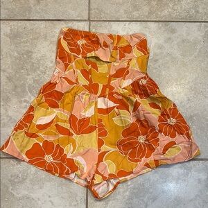 Sky To Moon Orange Retro Floral Cut Out Romper M Dress